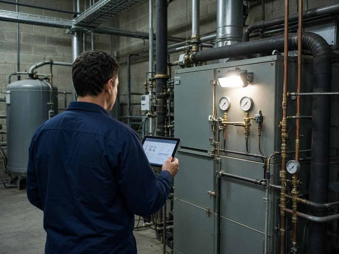 A Plant Ops technician at an air handler
